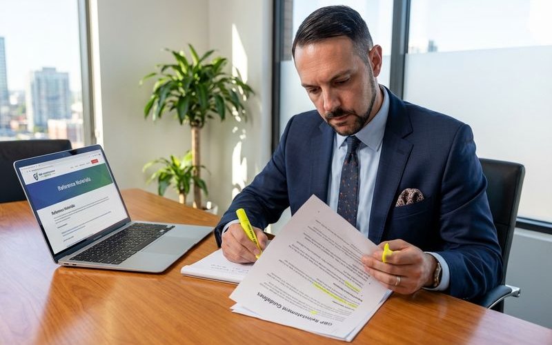 Business owner reviewing compliance guidelines